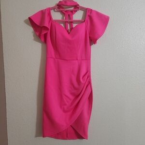 Pink Bodycon Mini Dress with Tie Front and Cut Out